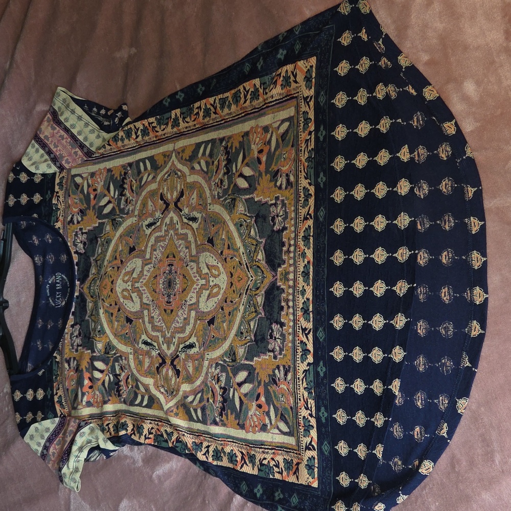 Lucky Brand Blue, Cream & Peach Graphic Top - Picture 5 of 6